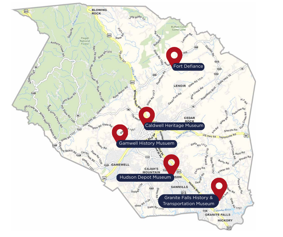 Map of History Museums in Caldwell County