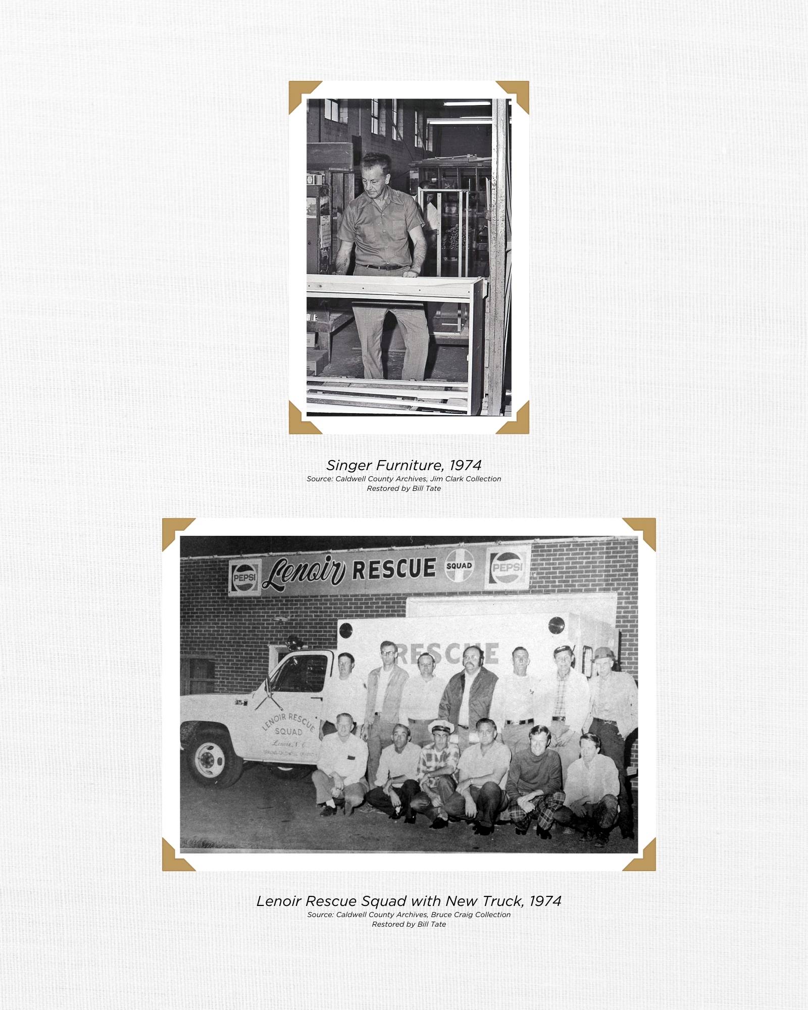 Collage Singer Furniture 1974 and Lenoir Rescue Squad 1974