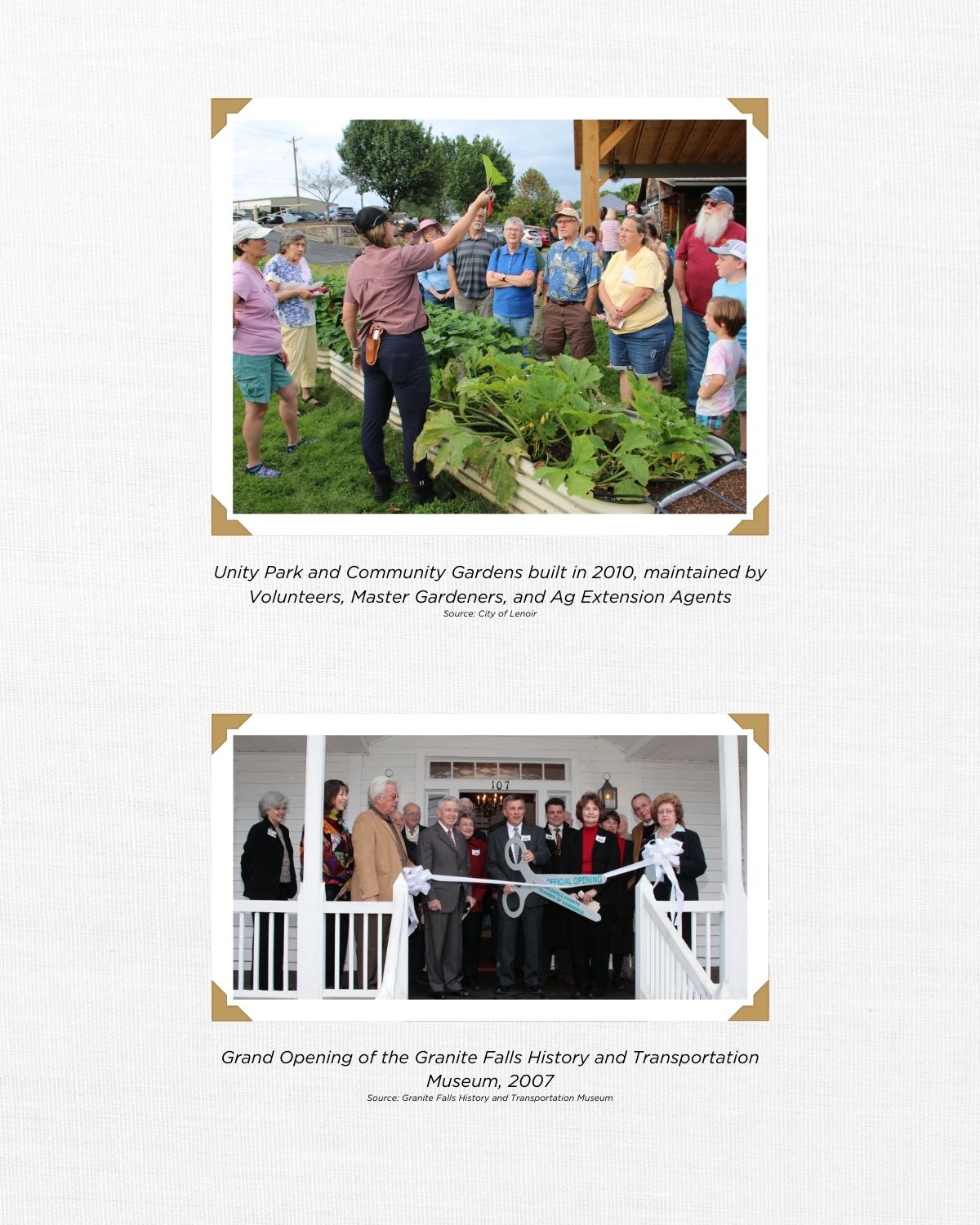 Collage Unity Garden and Ribbon Cutting for Granite Falls History and Transportation Museum